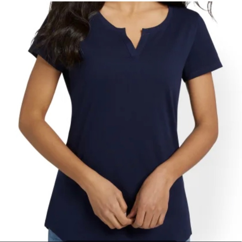 New York and Company Split-Neck Perfect Tee. Grand Sapphire size large